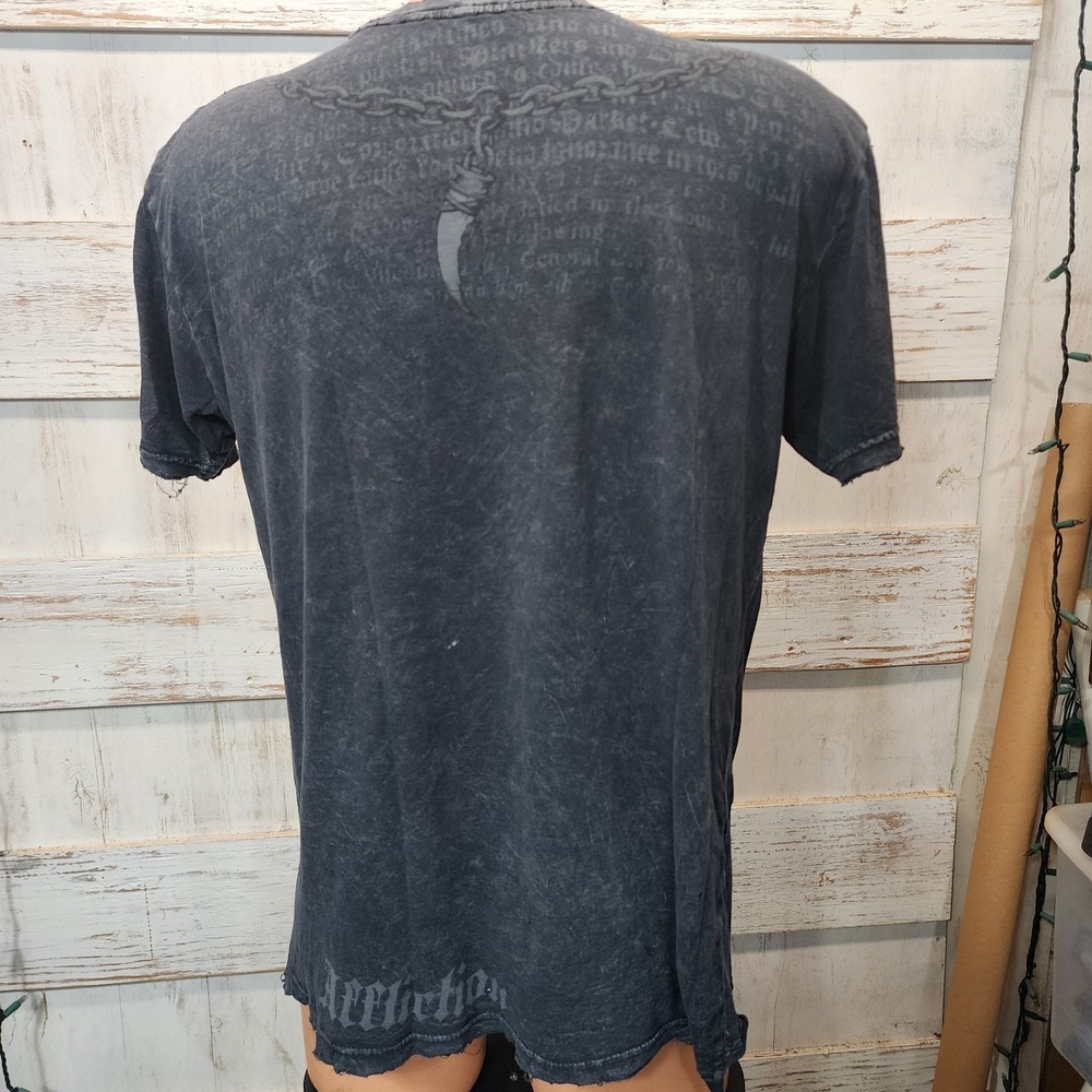 Affliction Gray Black Distressed Seek & Destroy Men's L T-Shirt EUC A18 - Picture 6 of 10